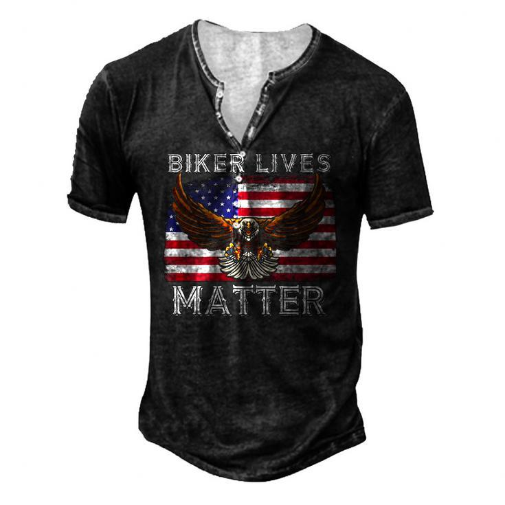 Biker Lives Matter Distressed American Flag Bald Eagle Men's Henley T-Shirt