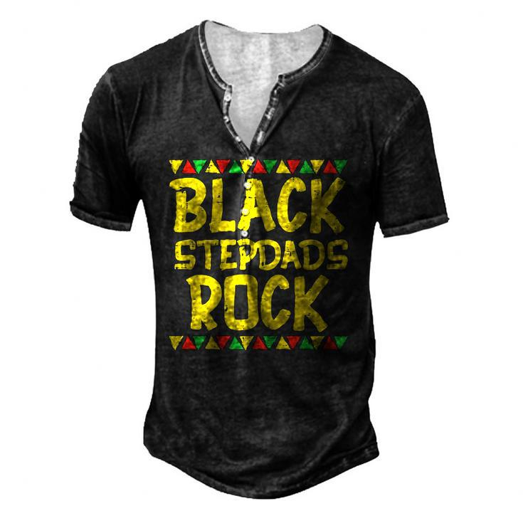 Black Stepdad Rock Kente African American Pride History Men's Henley T-Shirt
