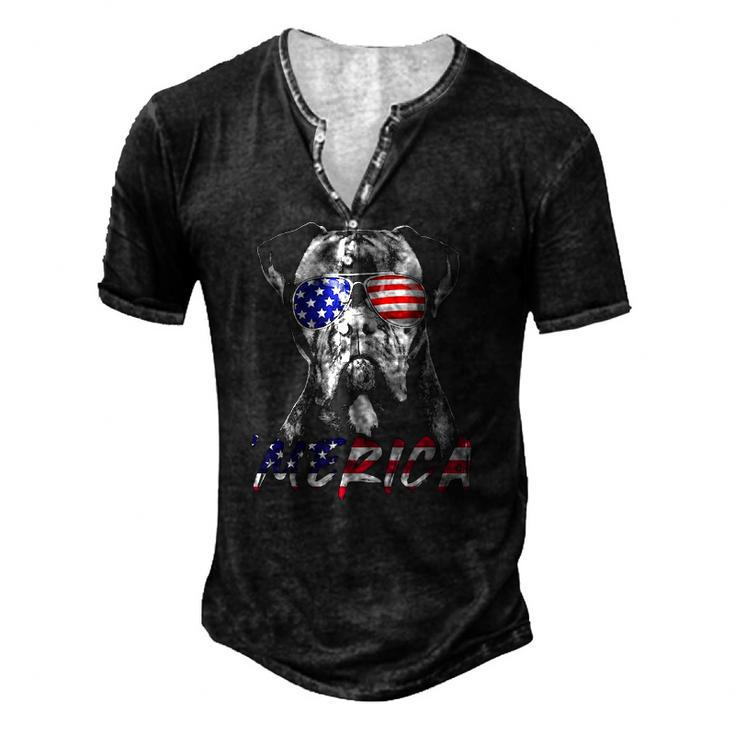 Boxer Dog American Usa Flag Merica 4Th Of July Dog Lover Men's Henley T-Shirt