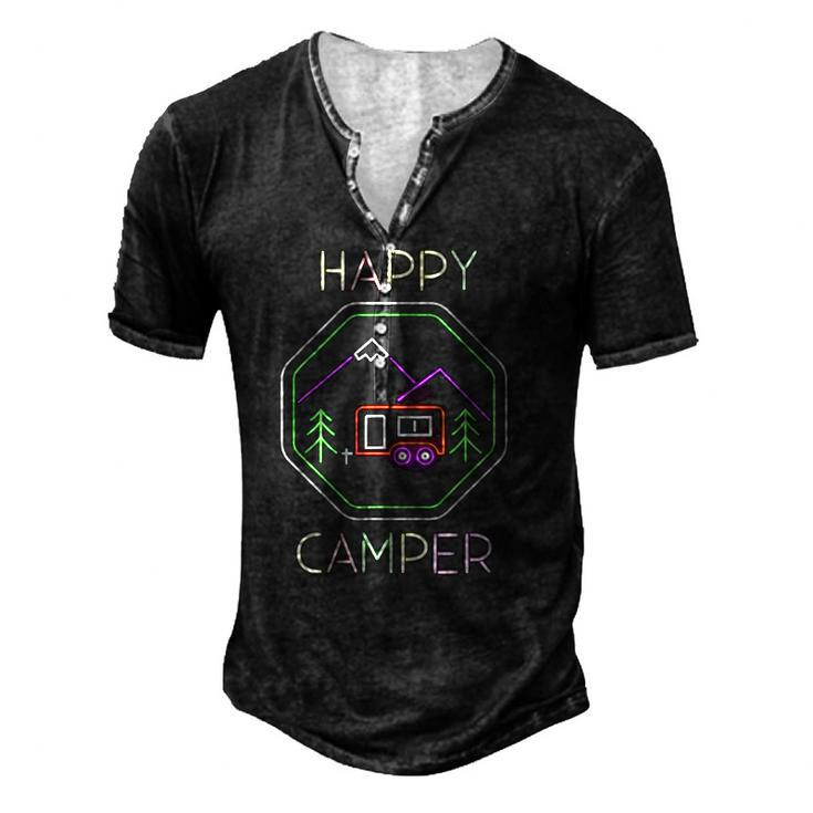 Camper Tee Happy Camping Lover Camp Vacation Men's Henley T-Shirt