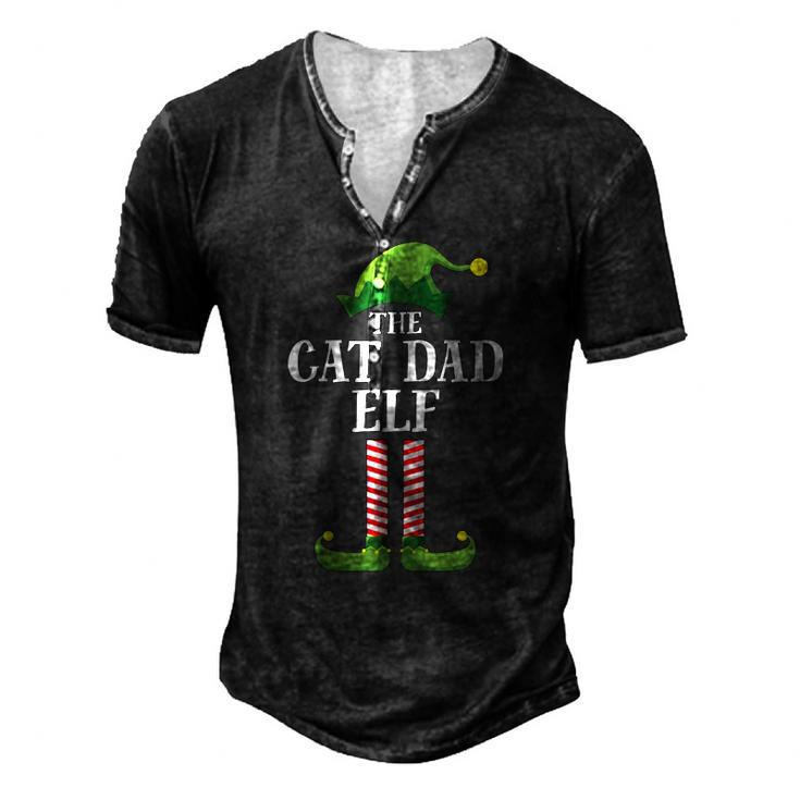 Cat Dad Elf Matching Family Group Christmas Party Pajama Men's Henley T-Shirt