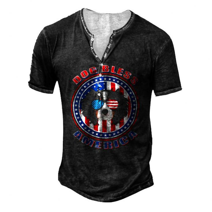 Cavalier Dog Bless America Flag Usa Patriotic 4Th Of July Men's Henley T-Shirt