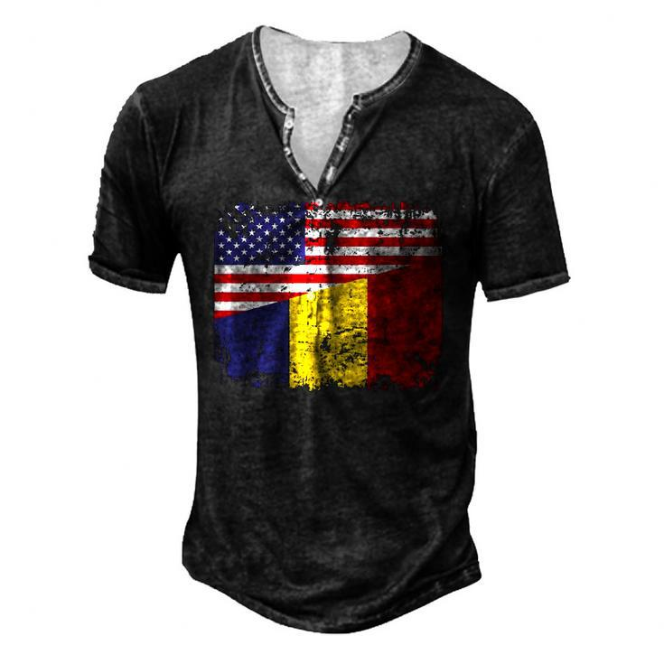 Chadian Roots Half American Flag Usa Chad Flag Men's Henley T-Shirt