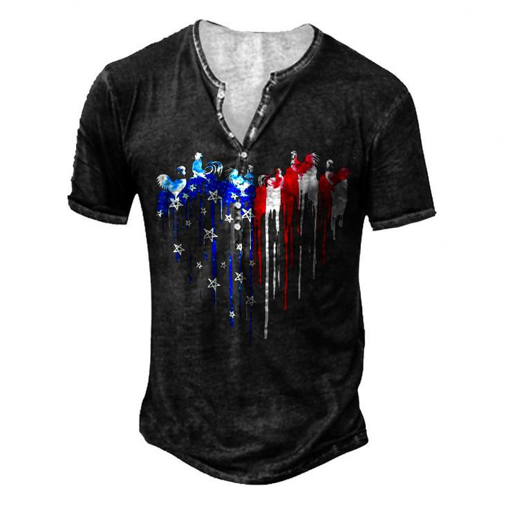 Chicken Chicken Chicken American Flag 4Th Of July Men Women Merica Usa Men's Henley Button-Down 3D Print T-shirt