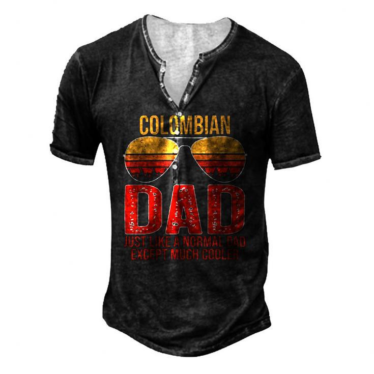 Colombian Dad Retro Sunglasses Colombia Fathers Day Men's Henley T-Shirt