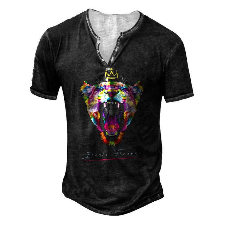 Colorful Queen Lioness With Crown Men's Henley T-Shirt