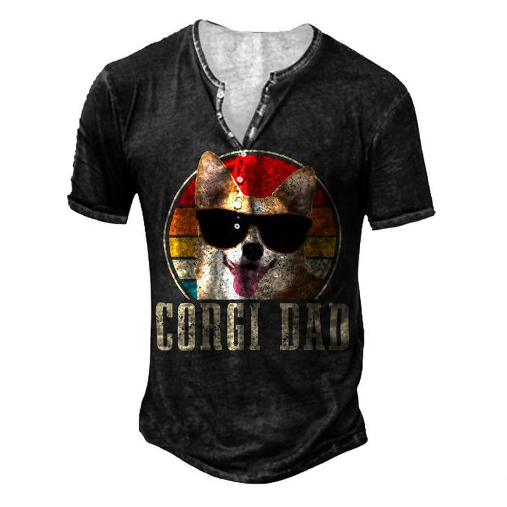 Corgi Dad Vintage Sunglasses Corgi Dog Owner Men's Henley T-Shirt