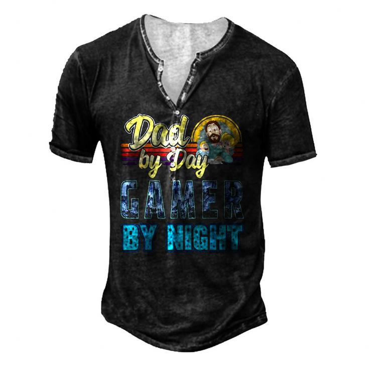Dad By Day Gamer By Night Video Games Gaming Father Men's Henley T-Shirt