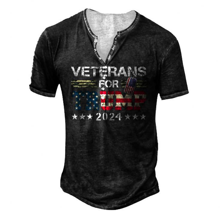 Dad Grandpa Veterans For Trump 2024 American Flag Camo Men's Henley T-Shirt