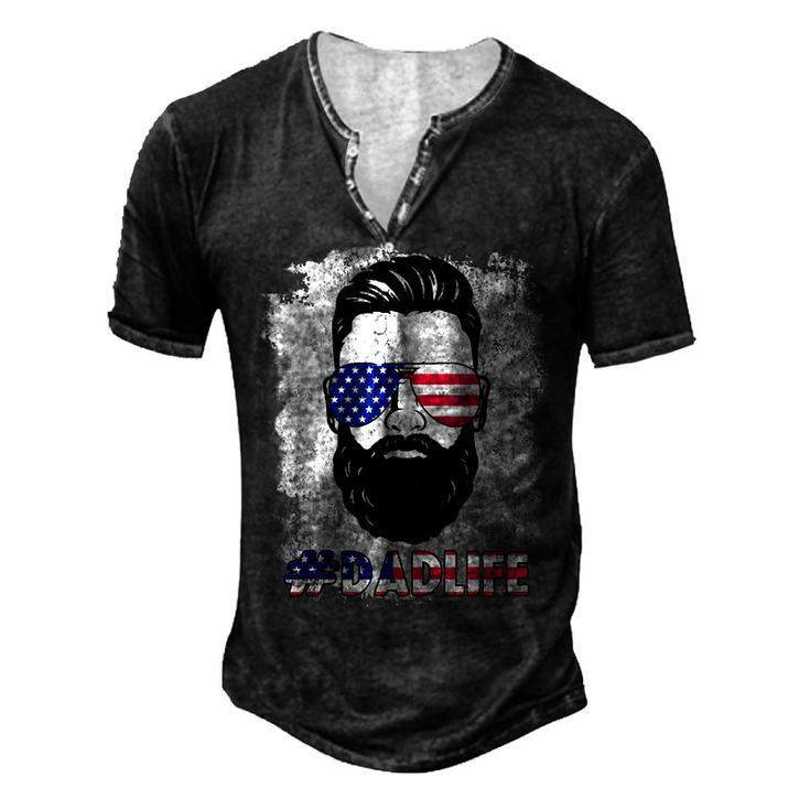 Dad Life Beard Sunglasses Usa Flag Fathers Day 4Th Of July Men's Henley T-Shirt