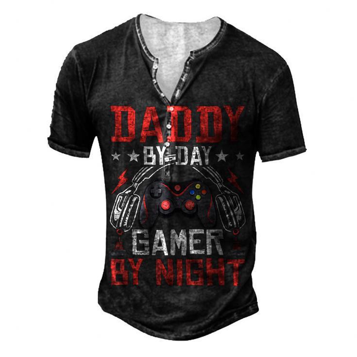 Daddy By Day Gamer By Night Video Gamer Gaming Men's Henley T-Shirt