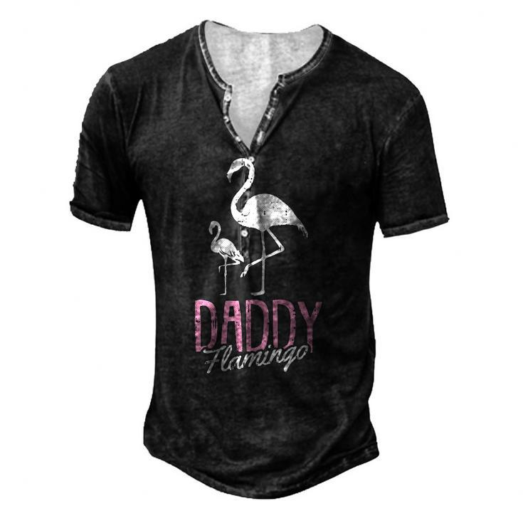 Daddy Flamingo Fathers Day Cute Bird Summer Papa Dad-A Pops Men's Henley T-Shirt