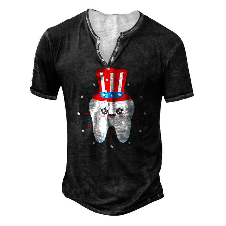 Dental Tooth Uncle Sam Hat 4Th Of July Usa Flag Dentist Men's Henley T-Shirt