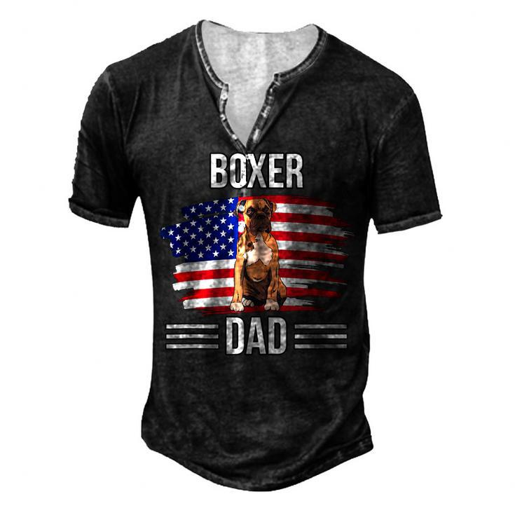 Dog Owner Us Flag 4Th Of July Fathers Day Boxer Dad Men's Henley T-Shirt