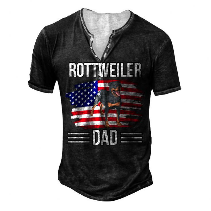 Dog Owner Us Flag 4Th Of July Fathers Day Rottweiler Dad Men's Henley T-Shirt
