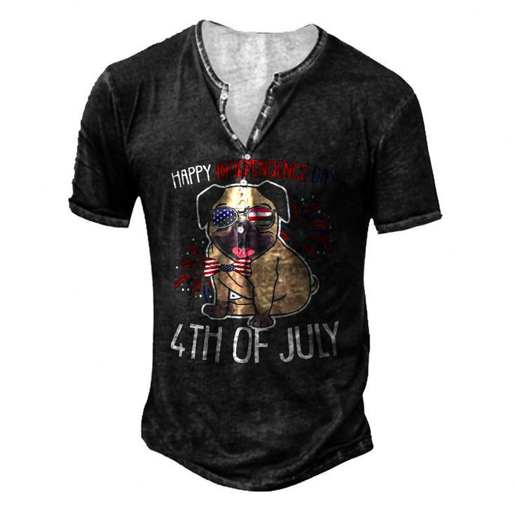Dog Pug Happy 4Th Of July Usa American Flag Merica Men's Henley T-Shirt