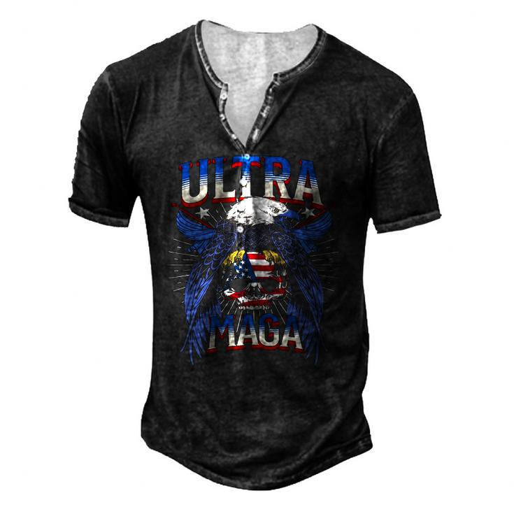 Eagle Holding Usa Flag Ultra Maga 2022 Great Maga King Men's Henley T-Shirt