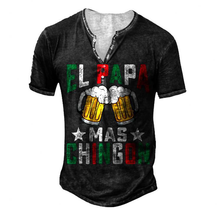 El Papa Mas Chingon Mexican Dad Husband Regalo Flag V2 Men's Henley T-Shirt