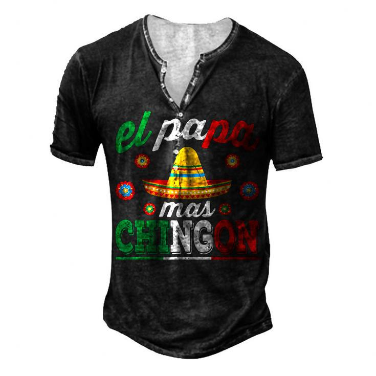 El Papa Mas Chingon Mexican Dad Husband Regalo Flag V3 Men's Henley T-Shirt