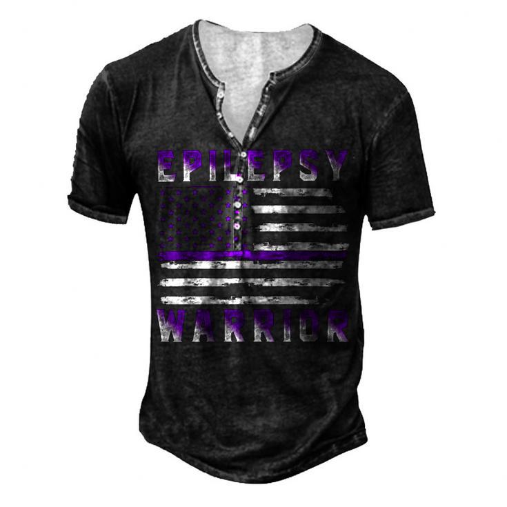 Epilepsy Warrior Usa Flag  United States Flag  Epilepsy  Epilepsy Awareness Men's Henley Button-Down 3D Print T-shirt