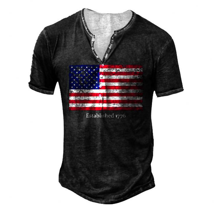 Established 1776 Usa July 4Th Us Flag America Men's Henley T-Shirt