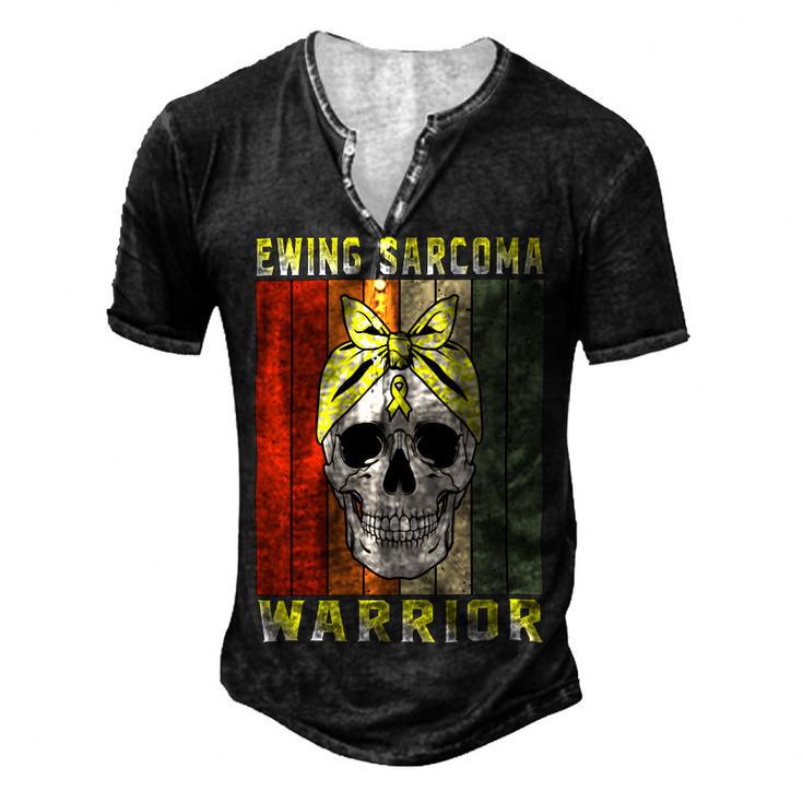 Ewings Sarcoma Warrior  Skull Women Vintage  Yellow Ribbon  Ewings Sarcoma  Ewings Sarcoma Awareness Men's Henley Button-Down 3D Print T-shirt