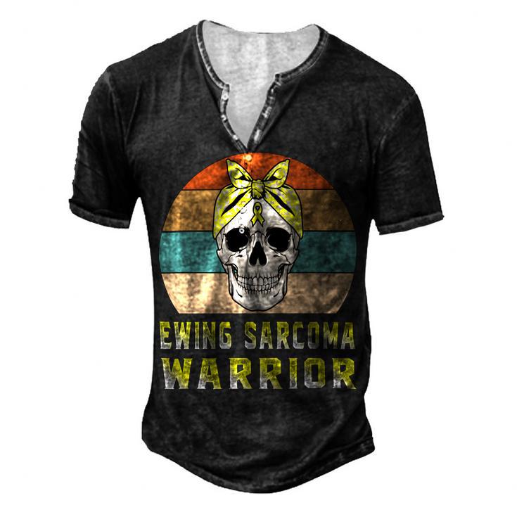 Ewings Sarcoma Warrior  Skull Women Vintage  Yellow Ribbon  Ewings Sarcoma  Ewings Sarcoma Awareness V2 Men's Henley Button-Down 3D Print T-shirt