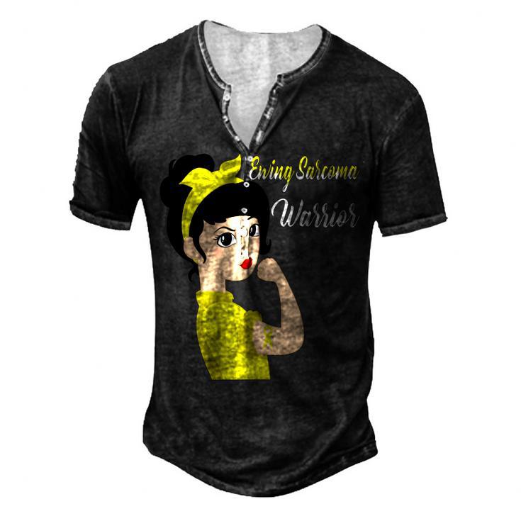 Ewings Sarcoma Warrior Strong Women  Yellow Women  Ewings Sarcoma  Ewings Sarcoma Awareness Men's Henley Button-Down 3D Print T-shirt