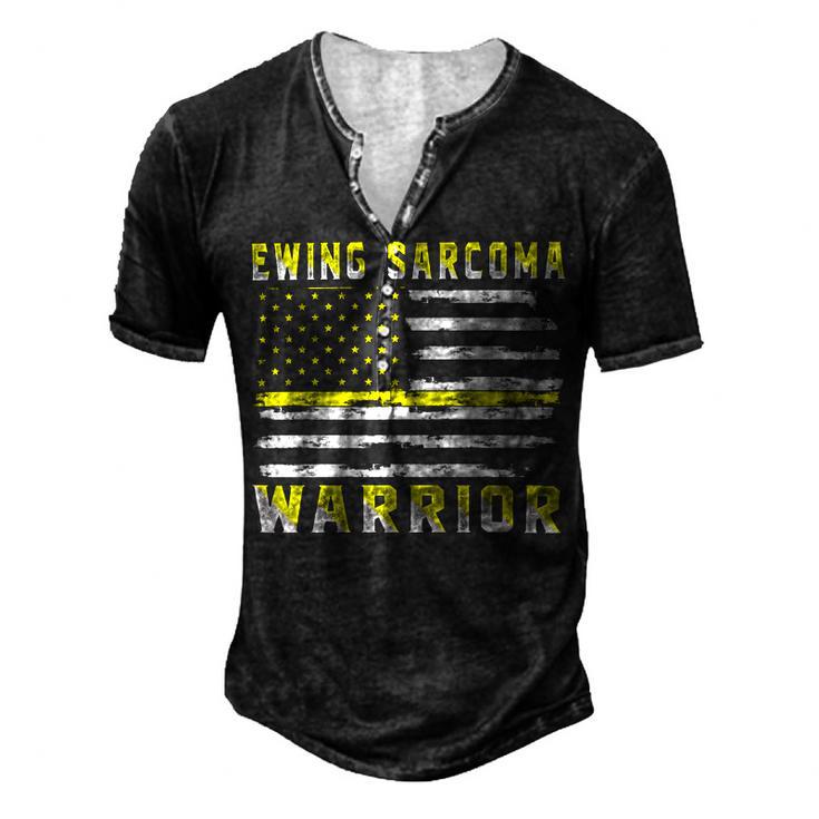 Ewings Sarcoma Warrior Usa Flag  United States Flag  Yellow Ribbon  Ewings Sarcoma  Ewings Sarcoma Awareness Men's Henley Button-Down 3D Print T-shirt