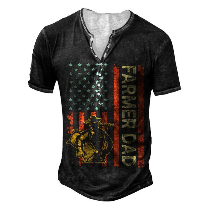 Farmer Dad American Flag Fathers Day 4Th Of July Patriotic Men's Henley T-Shirt