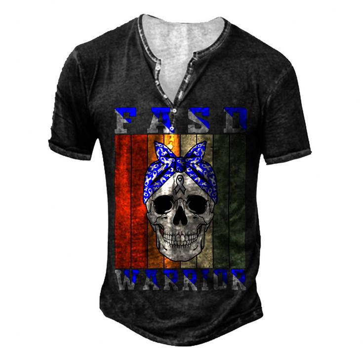 Fasd Warrior  Skull Women Vintage  Blue And Grey Ribbon  Fetal Alcohol Spectrum Disorder  Fetal Alcohol Spectrum Disorder Awareness Men's Henley Button-Down 3D Print T-shirt