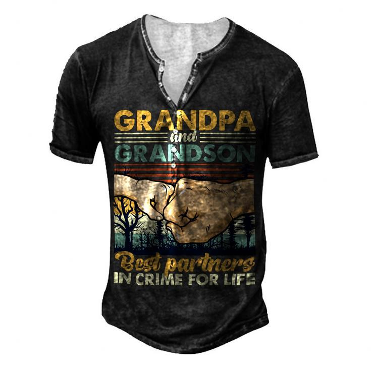 Father Grandpa And Grandson Best Partners In Crime For Life 113 Family Dad Men's Henley Button-Down 3D Print T-shirt