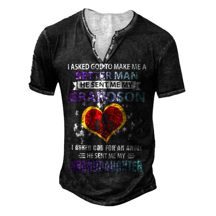 Father Grandpa I Asked God To Make Me A Better Man He Sent Me My Grandson 3 Family Dad Men's Henley Button-Down 3D Print T-shirt