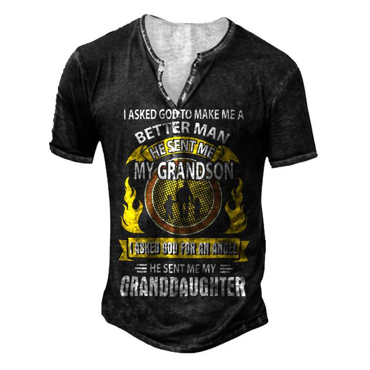 Father Grandpa I Asked God To Make Me A Better Man He Sent Me My Grandson Family Dad Men's Henley Button-Down 3D Print T-shirt