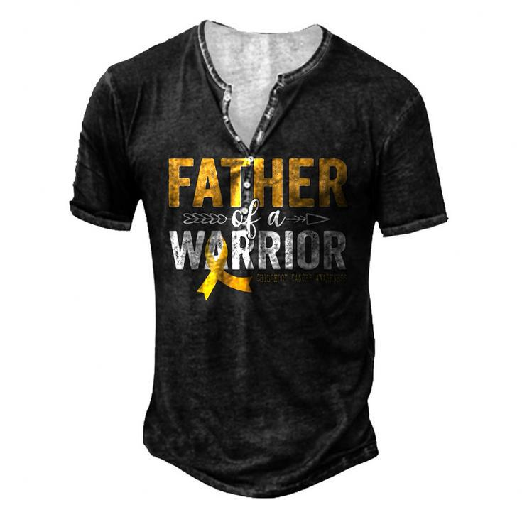 Father Of A Warrior Childhood Cancer Ribbon Oncology Men's Henley T-Shirt