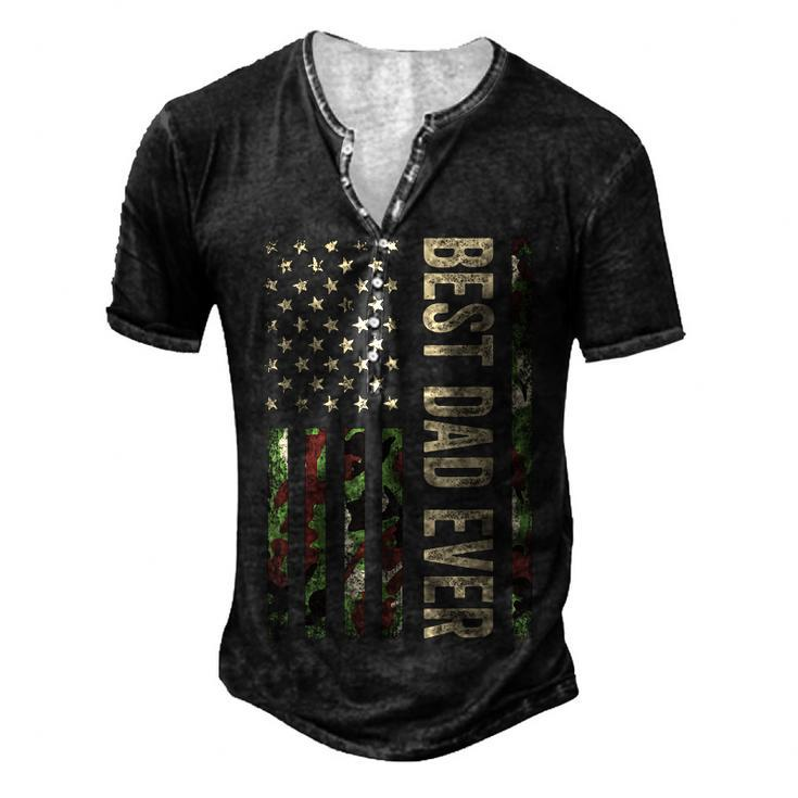 Fathers Day Best Dad Ever With Us American Flag V2 Men's Henley T-Shirt