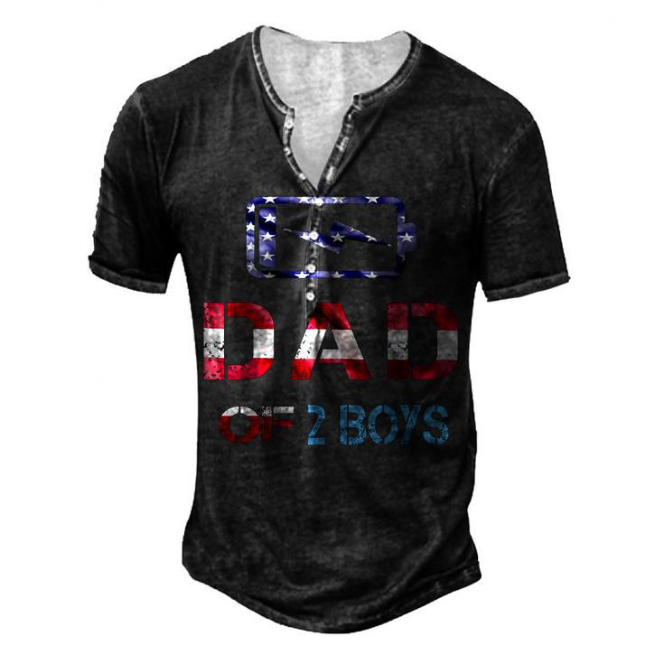 Mens Fathers Day Dad Of 2 Boys American Flag 4Th Of July Men's Henley T-Shirt