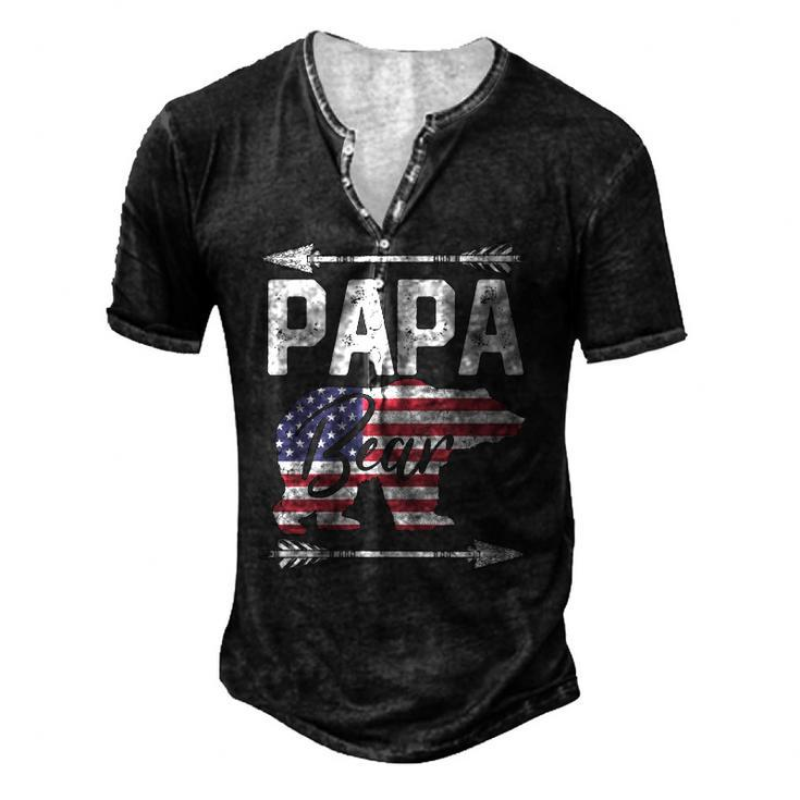 Fathers Day Papa Bear Dad Grandpa Usa Flag July 4Th Men's Henley T-Shirt