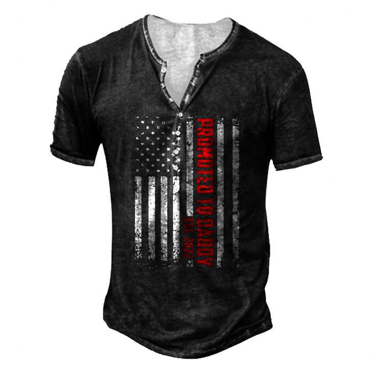 Fathers Day Promoted To Daddy Est 2022 American Flag Men's Henley T-Shirt