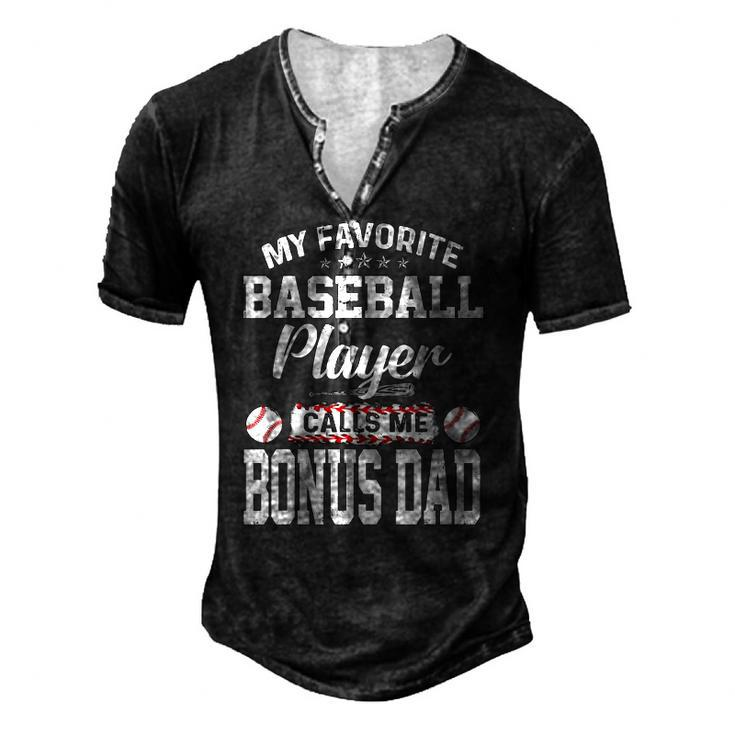 Mens My Favorite Baseball Player Calls Me Bonus Dad Bonus Men's Henley T-Shirt