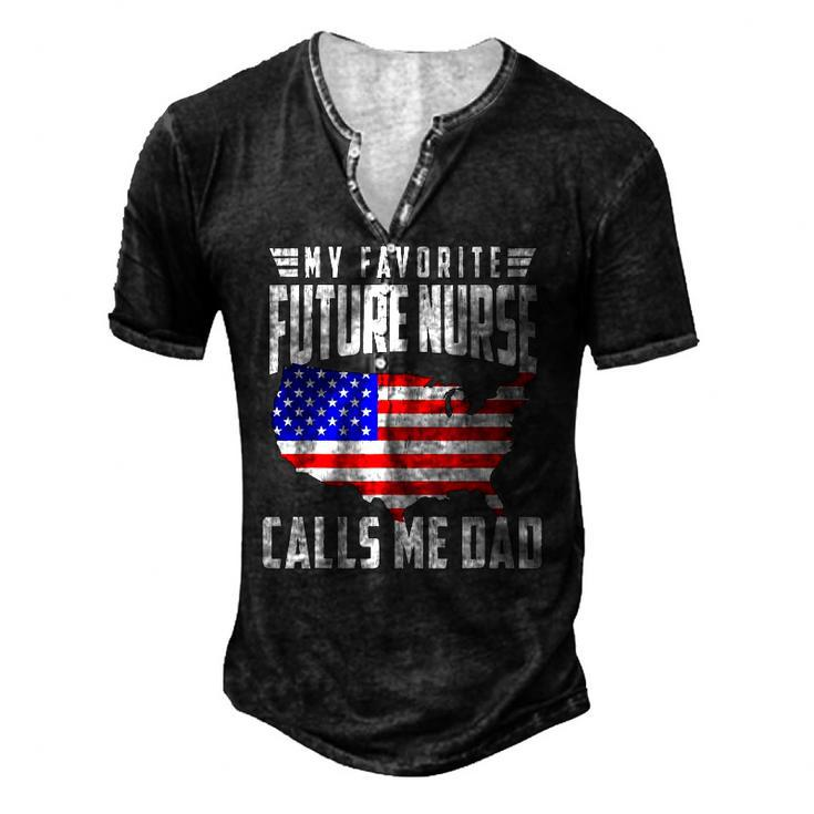 Mens My Favorite Future Nurse Calls Me Dad Usa Flag Fathers Day Men's Henley T-Shirt