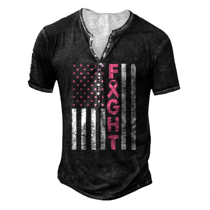 Fight Pink Ribbon Flag Breast Cancer Awareness Men's Henley T-Shirt