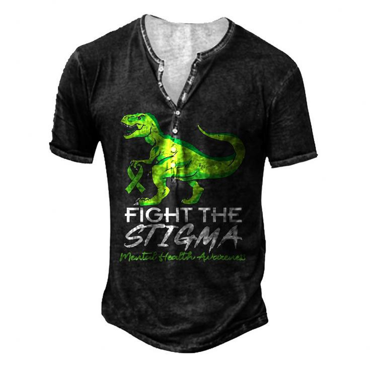 Fight Stigma Mental Health Awareness Lime Green Dinosaur Men's Henley T-Shirt