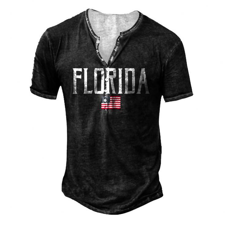 Florida American Flag Vintage White Text Men's Henley T-Shirt