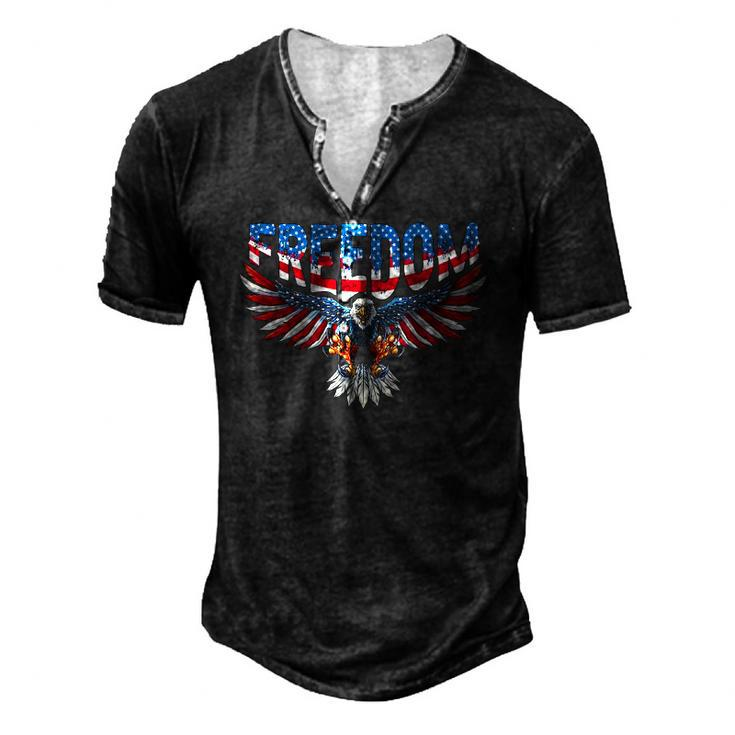 Freedom Eagle 4Th Of July American Flag Patriotic Men's Henley T-Shirt