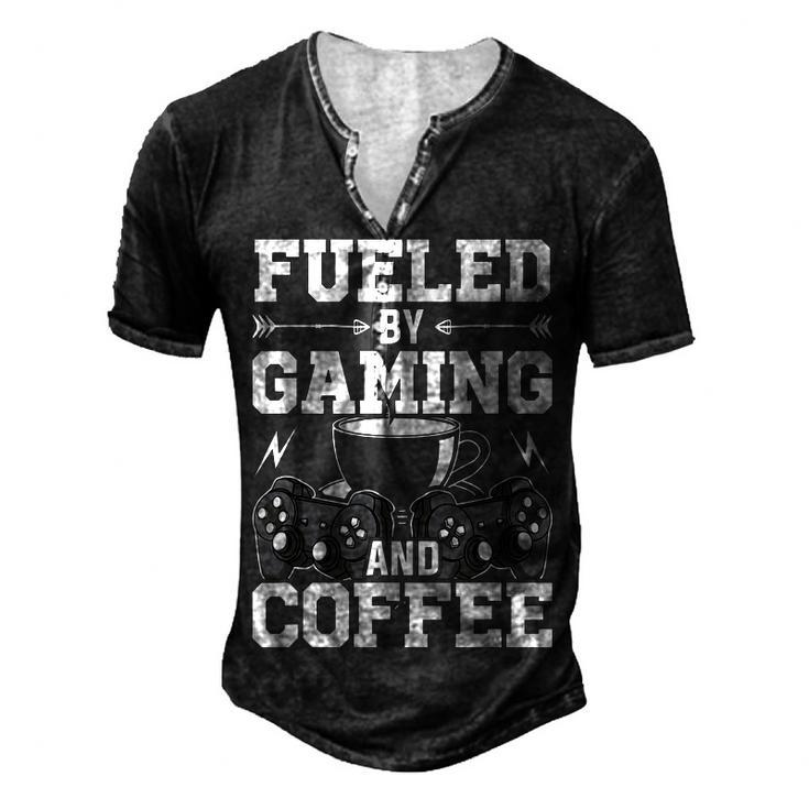 Fueled By Gaming And Coffee Video Gamer Gaming Men's Henley T-Shirt