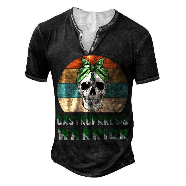 Gastroparesis Warrior  Skull Women Vintage  Green Ribbon  Gastroparesis  Gastroparesis Awareness Men's Henley Button-Down 3D Print T-shirt