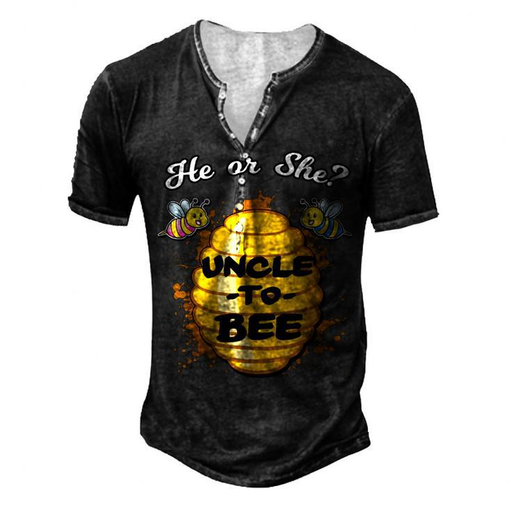 Gender Reveal He Or She Uncle To Bee Men's Henley Button-Down 3D Print T-shirt