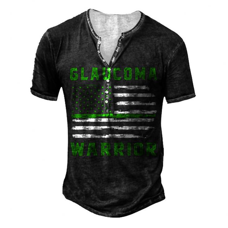 Glaucoma Warrior Usa Flag  United States Flag  Green Ribbon  Glaucoma  Glaucoma Awareness Men's Henley Button-Down 3D Print T-shirt