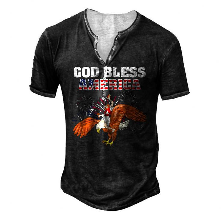 God Bless America Jesus Riding A Bald Eagle Men's Henley T-Shirt